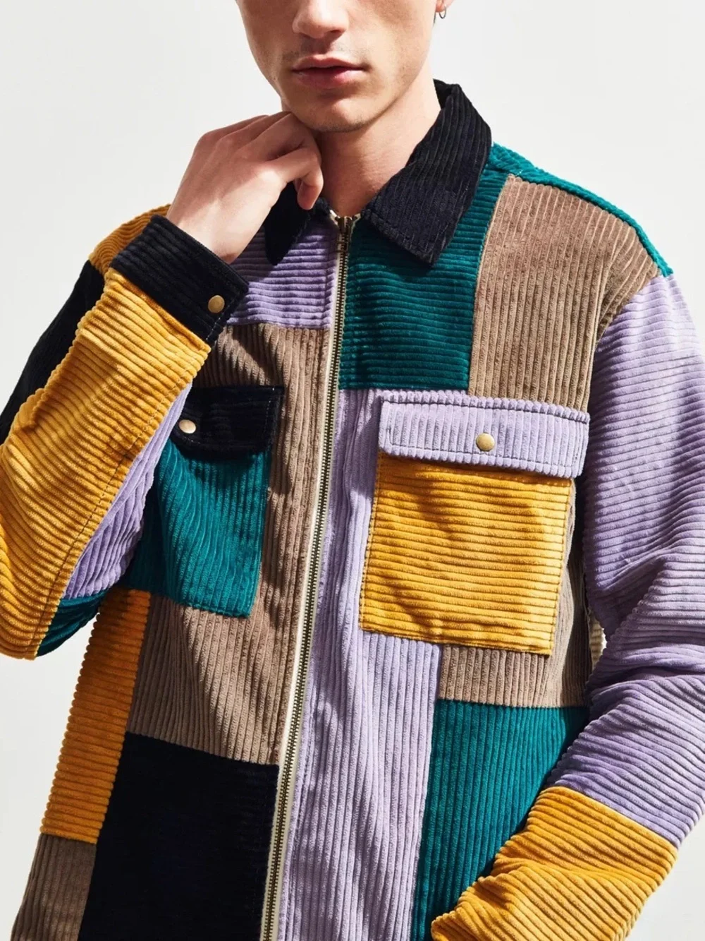 Urban Outfitters Ryder Blocked Corduroy Zip Shirt Size M
